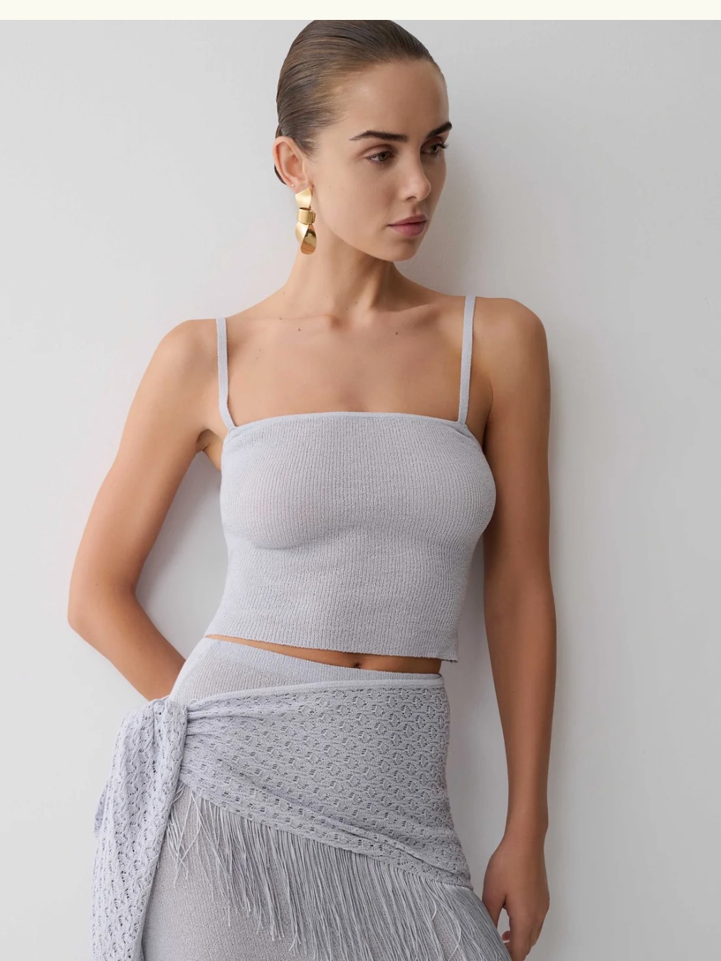 Meshki Pale Blue Knit Square Neck Cami